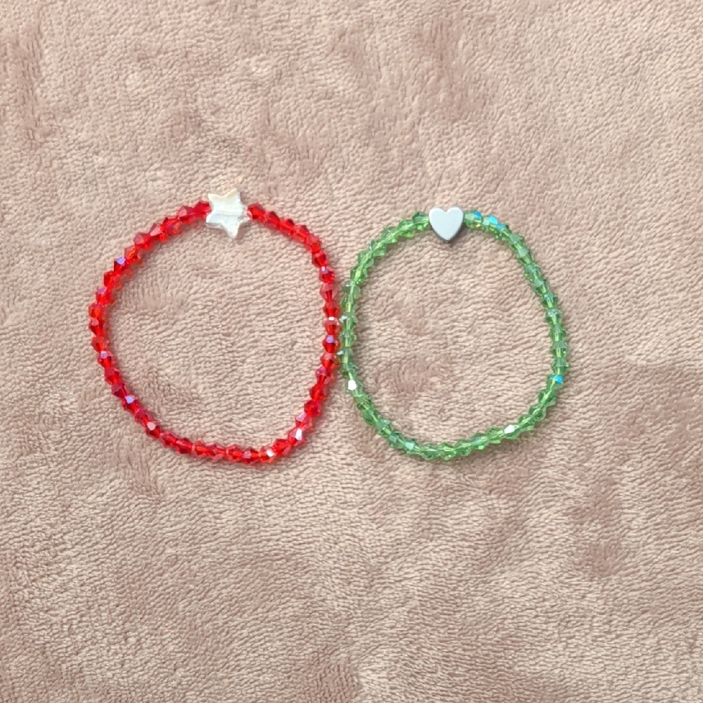 Kids Red and Green Beaded Bracelets